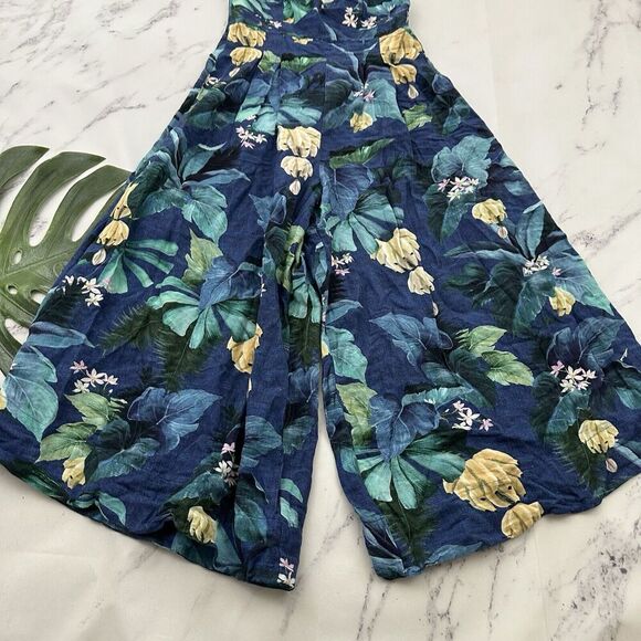 Farm Rio Womens Jumpsuit Size PP Petite Blue Tropical Floral Wide Leg Bananas - Picture 4 of 11